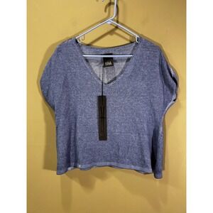 Lotus Eaters GK Blouse Cropped Boxy Blue Indigo V Neck Women's Sz Small NWT